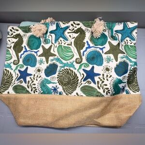 Seahorse and Starfish Canvas Tote